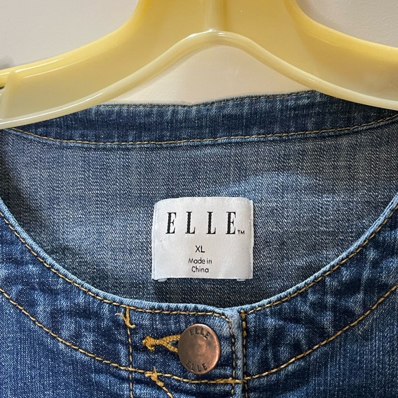 Elle Classic Jean Jacket Y2K Stretch Cropped Collarless with Pockets Size XL - Picture 4 of 9